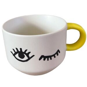 Starbucks 2017 Eye Wink with Yellow Handle Ceramic Coffee Mug 14 oz